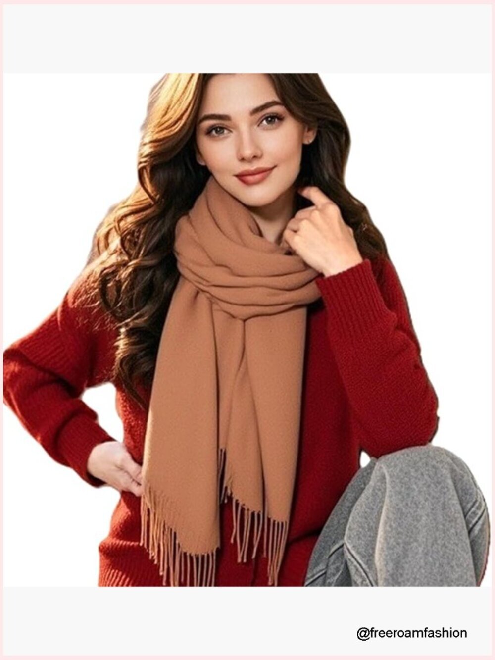 Oversized Fringed Cashmere-Like Winter Scarf 79x27 inches